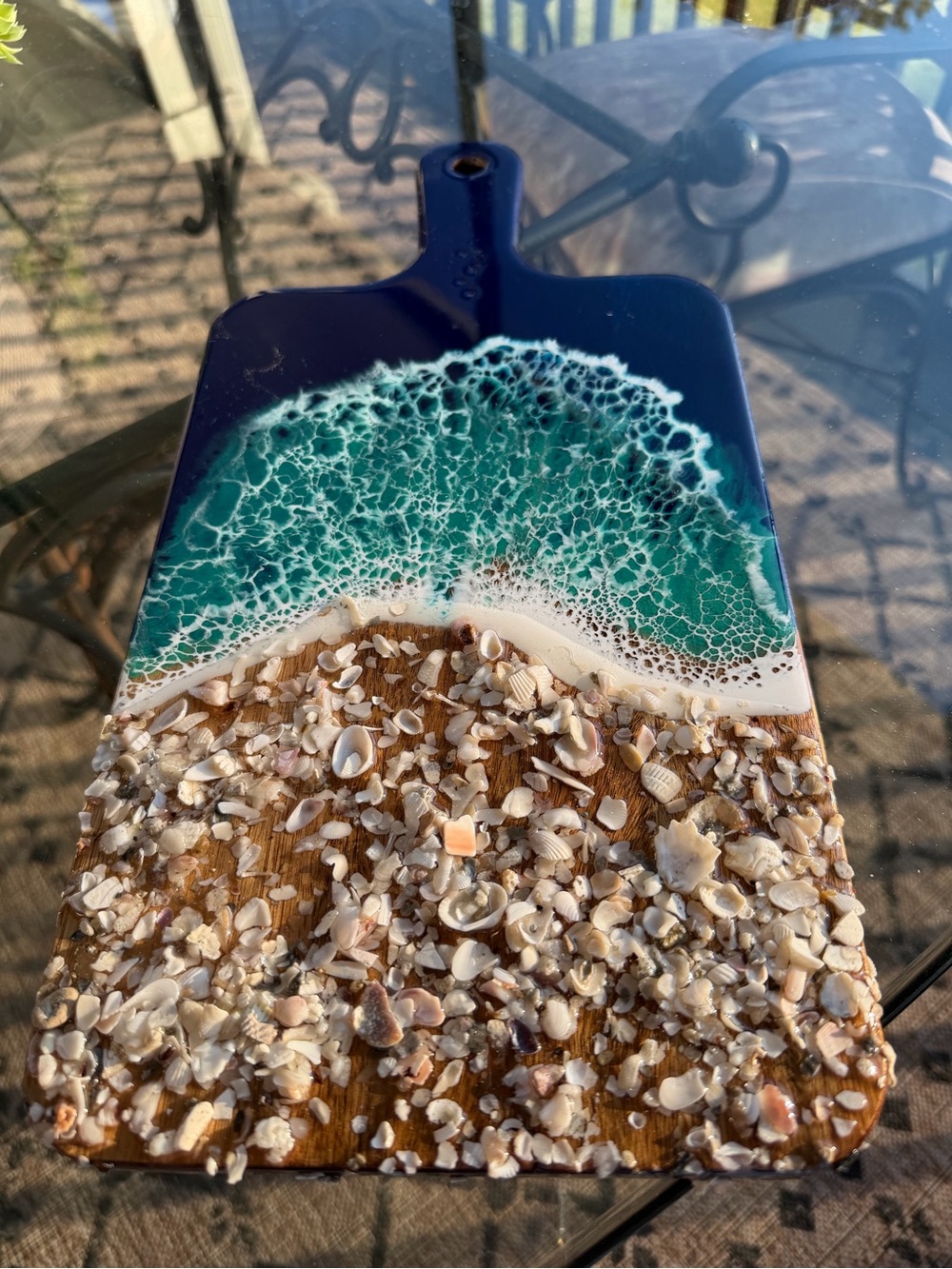 Handcrafted Resin Wood Cutting Board Ocean Sand Seashell Art Made in USA